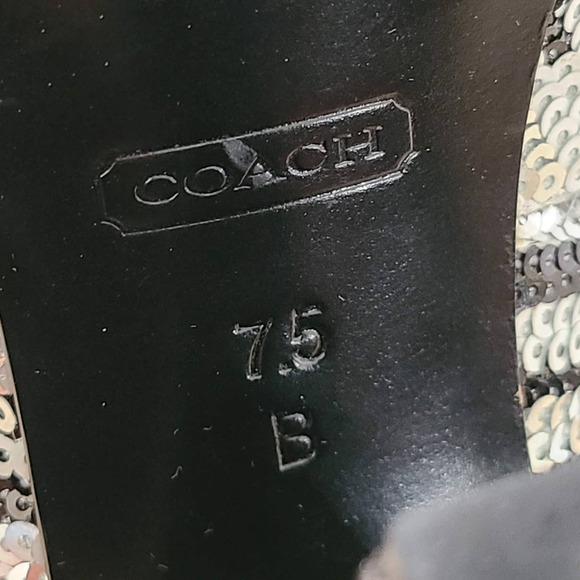 COACH Ashley Sequined Animal Print Open‎ Toe Platform Pumps Women's Size 7.5B - Picture 11 of 14